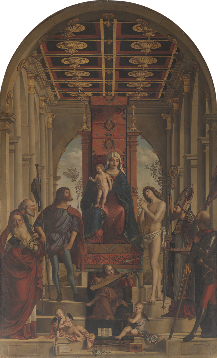 Vittore Carpaccio, Mary with the Child on the throne and the six saints, before the intervention